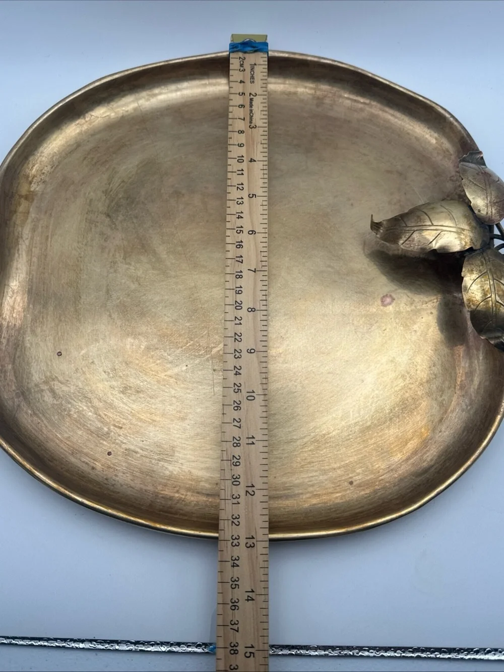 Vintage Sarreid LTD Brass Apple Tray Leaves Spain 2319 13”